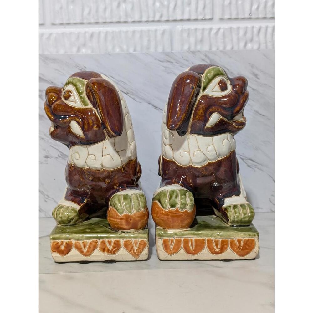 Rare Vintage Chinese Pair of Ceramic Foo Dog Statues - Picture 6 of 7